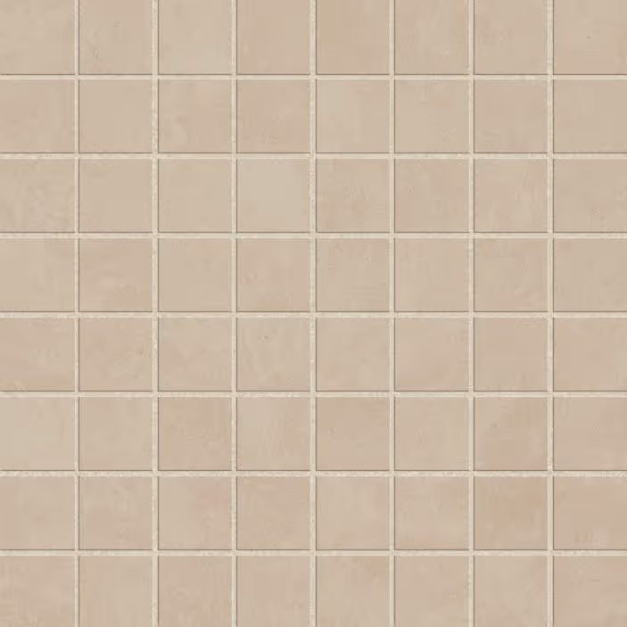 Grid of light beige square ceramic tiles with grout lines.