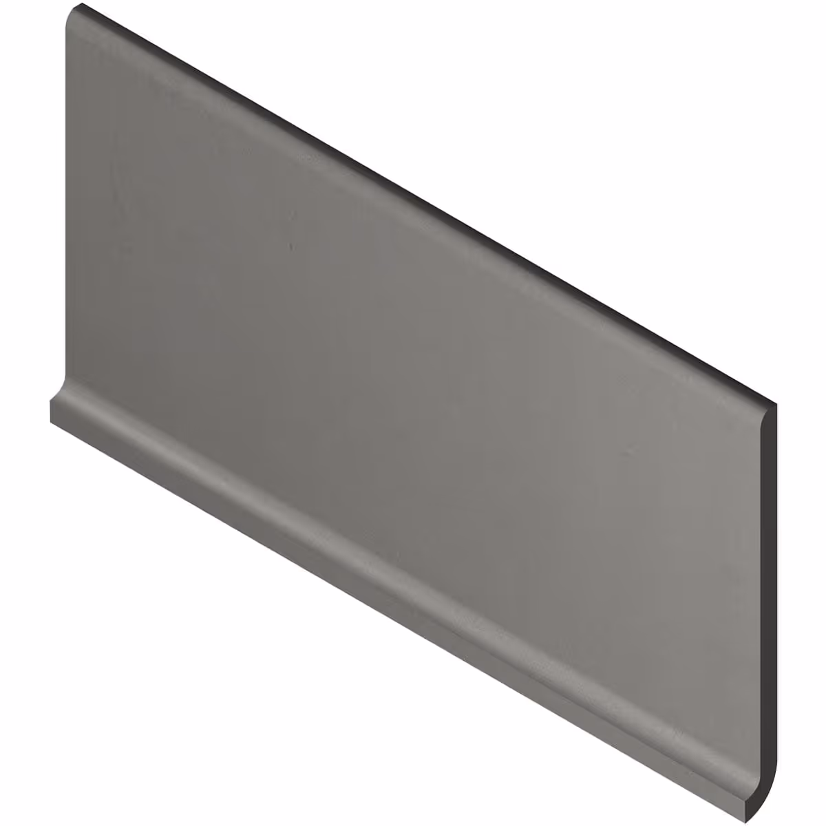 Gray rectangular baseboard or skirting board with smooth surface and rounded edges.
