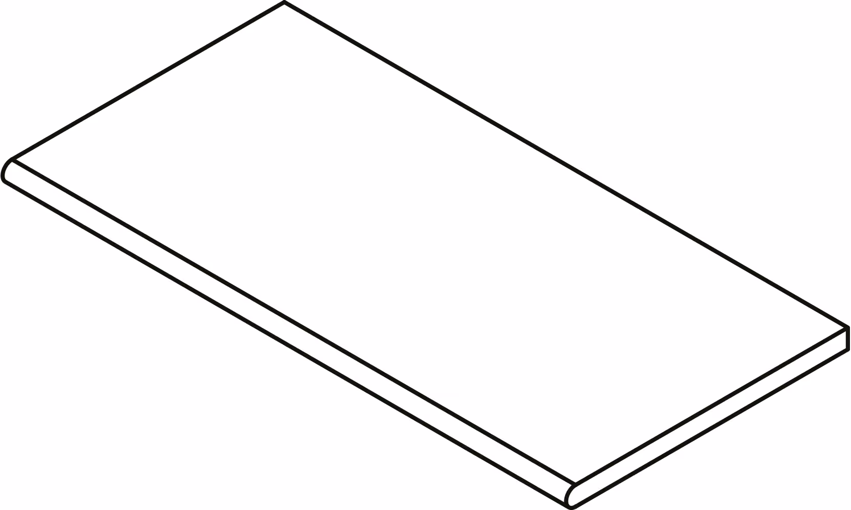 Rectangular tile with a rounded bullnose edge on one of the shorter sides.