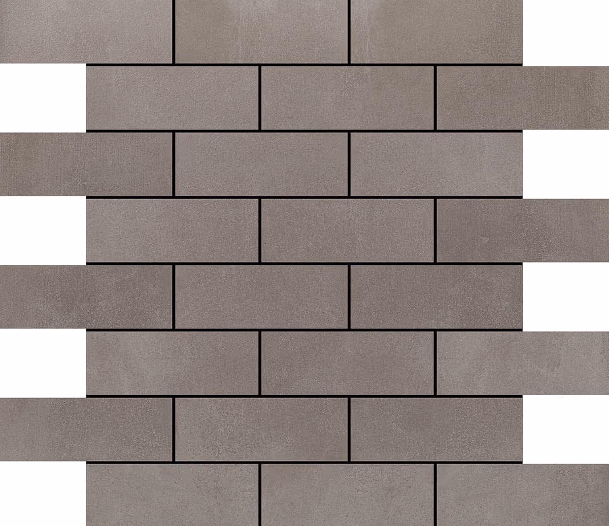 Pattern of gray rectangular bricks arranged in a staggered horizontal layout with black lines.