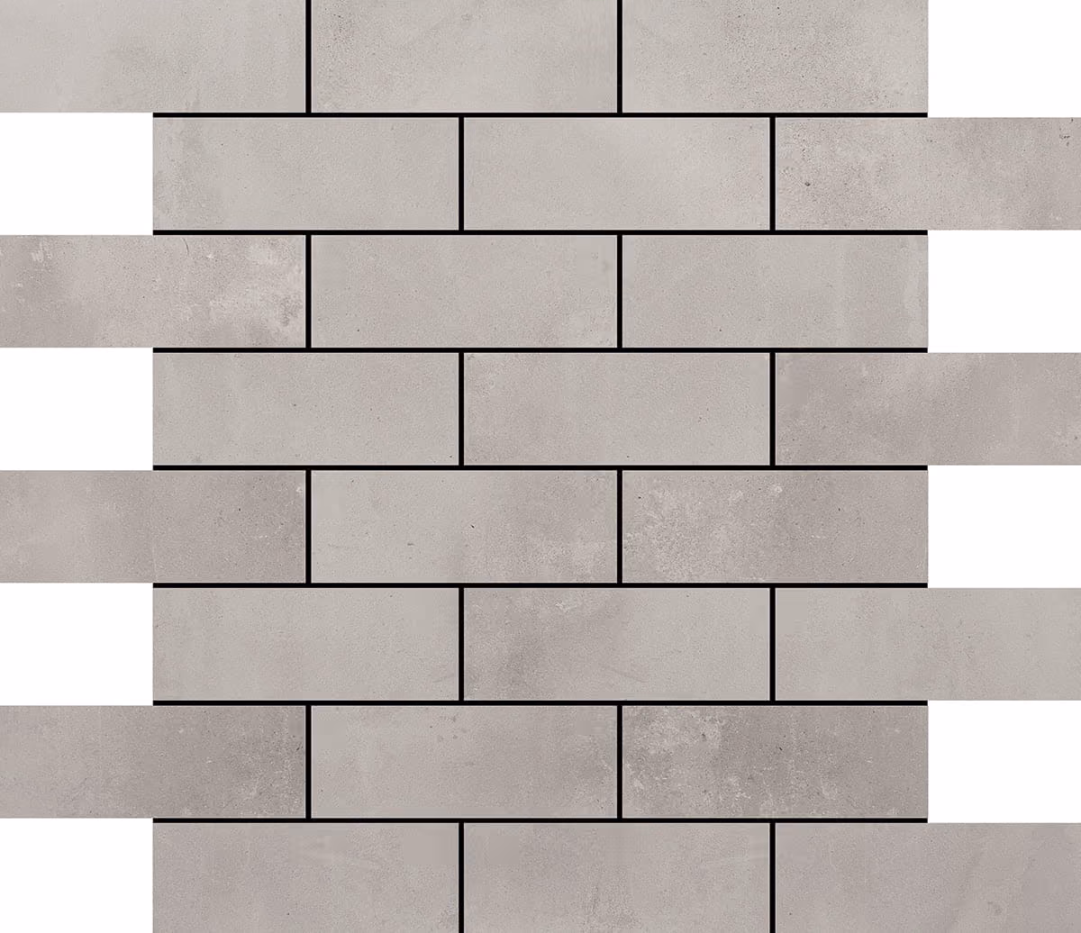 Pattern of staggered rectangular grey bricks with black mortar lines.