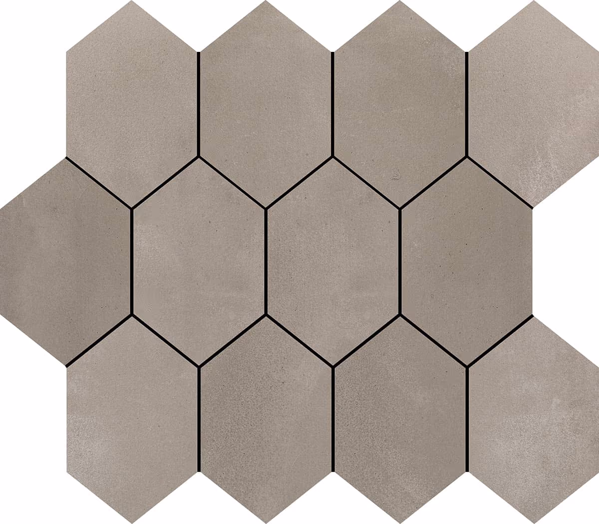 Interlocking hexagonal brown tiles arranged in a honeycomb pattern on white background.