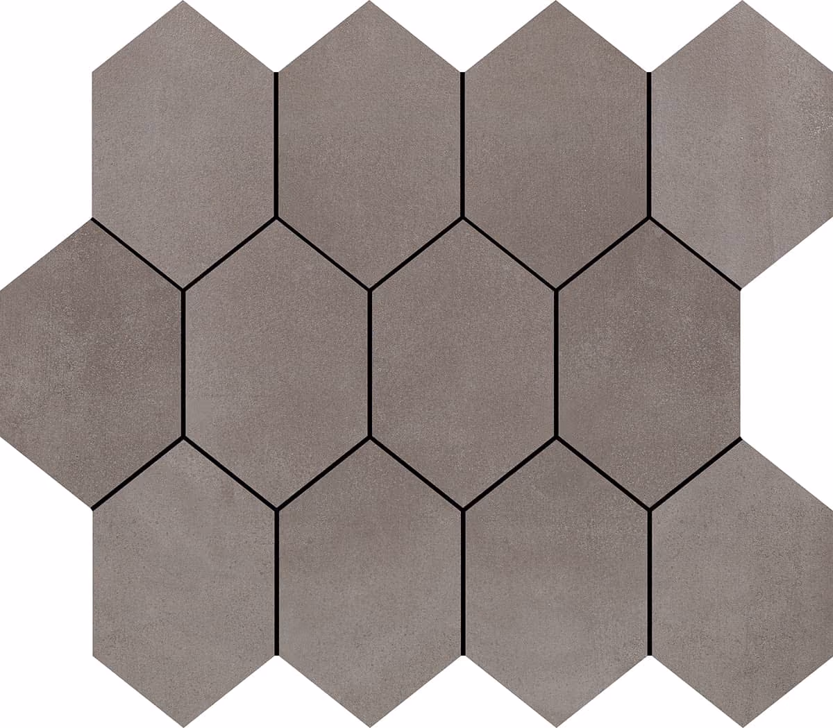 Arrangement of gray hexagonal tiles forming a honeycomb pattern on a white background.