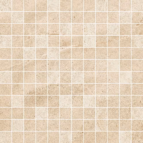 Beige mosaic tile pattern with small square tiles and subtle texture variations.