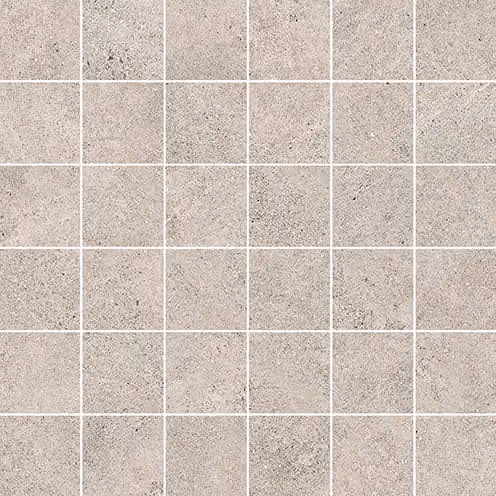 Grid of 36 light gray stone mosaic tiles with subtle texture and white grout lines.