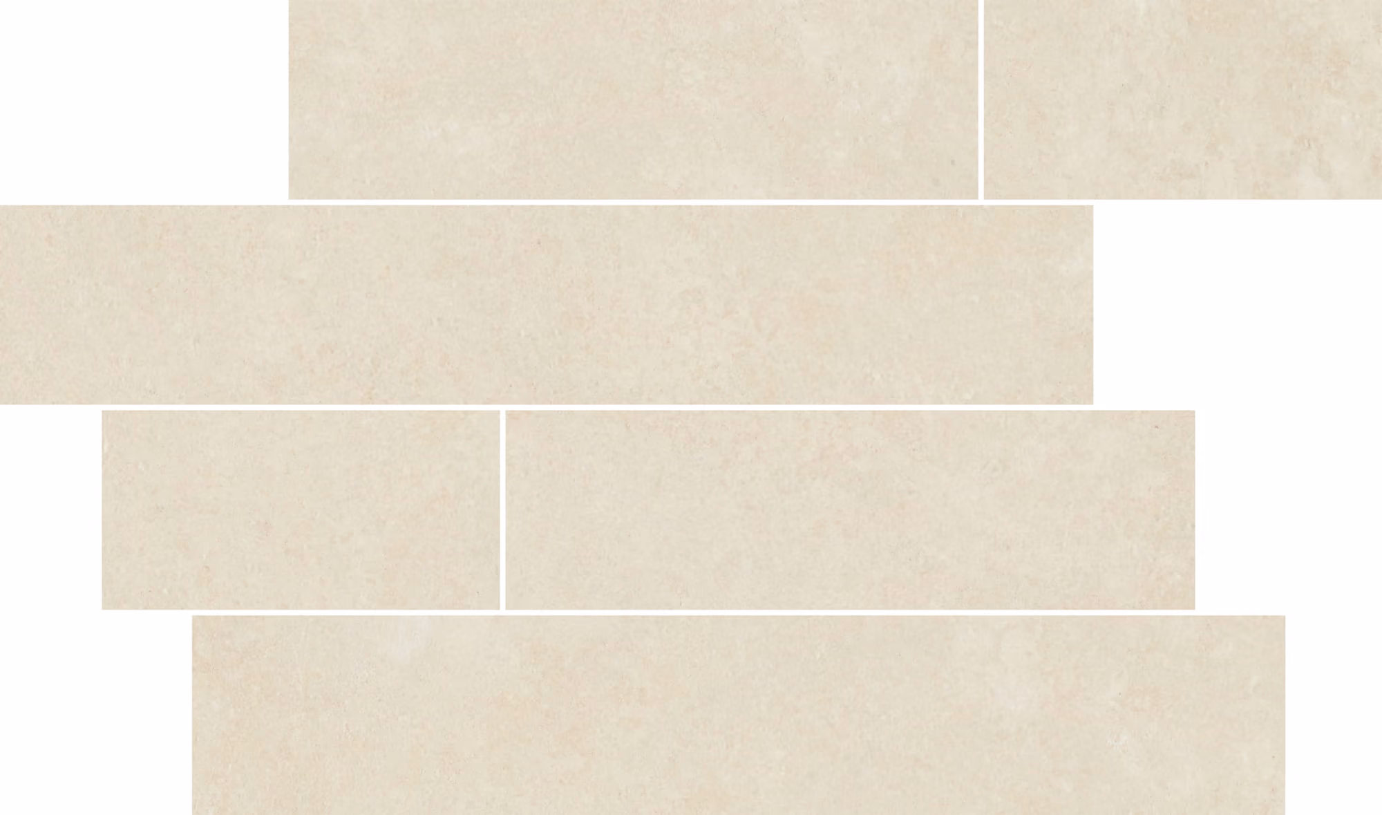 Light beige rectangular tiles arranged in a staggered brick pattern on a white background.