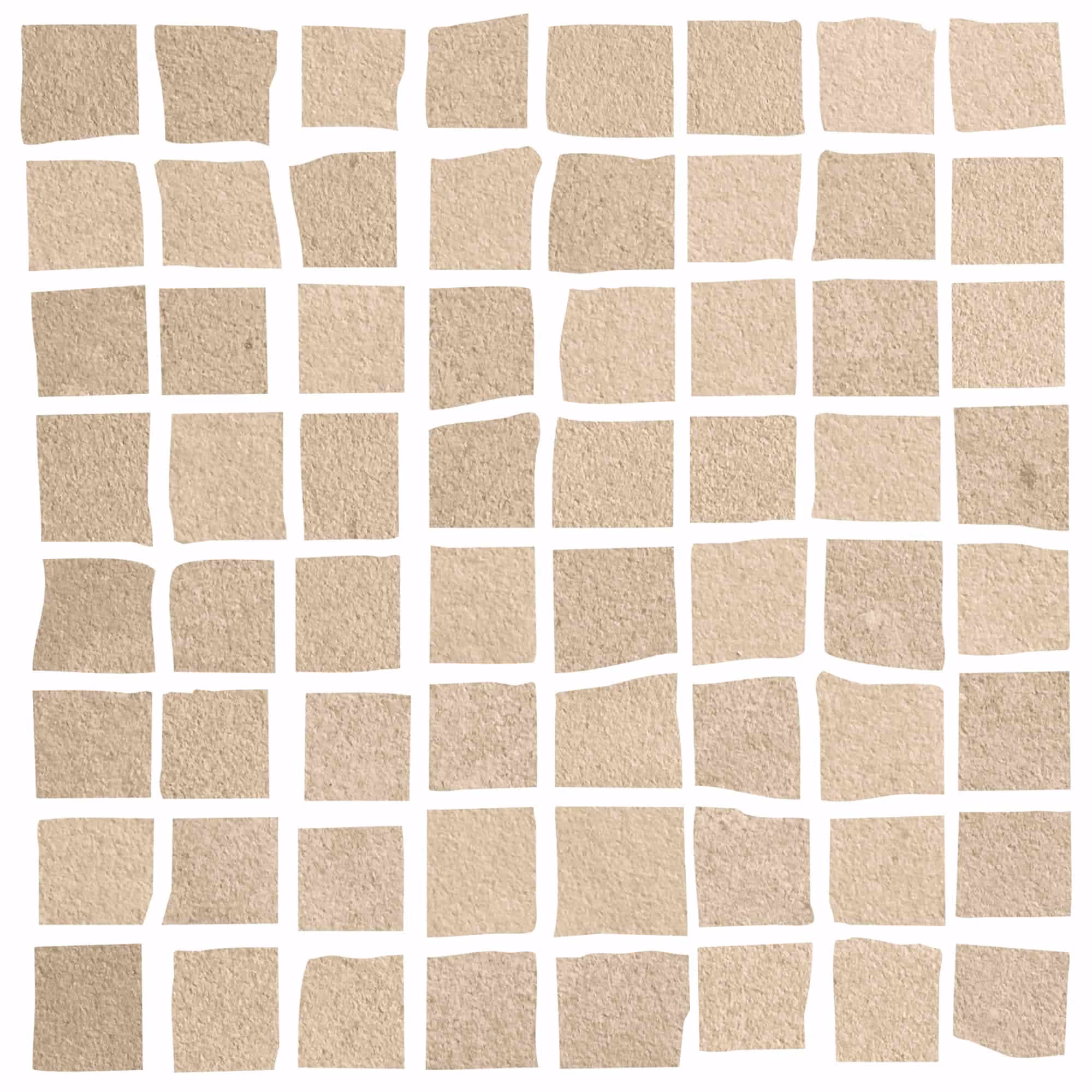 Grid of irregular beige stone tiles with textured surfaces on a white background.