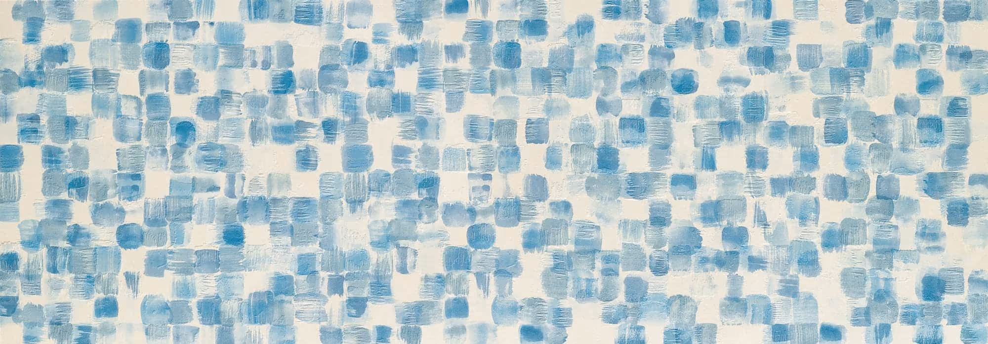 Abstract pattern of blue squares and rectangles painted on a light background.