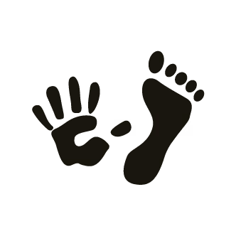 Black silhouettes of a hand and a foot on a black background.