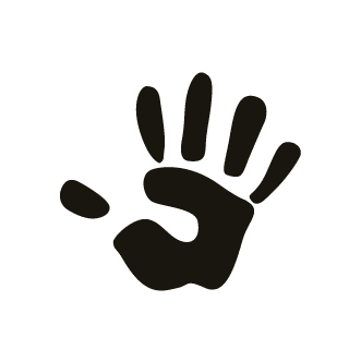 Black handprint silhouette on a black background.
