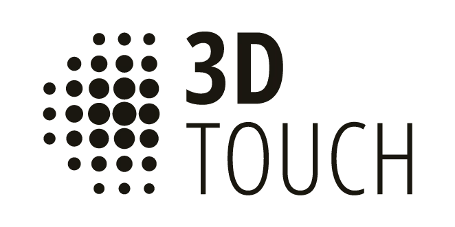 Logo with pixelated cube and text '3D TOUCH' in bold letters.