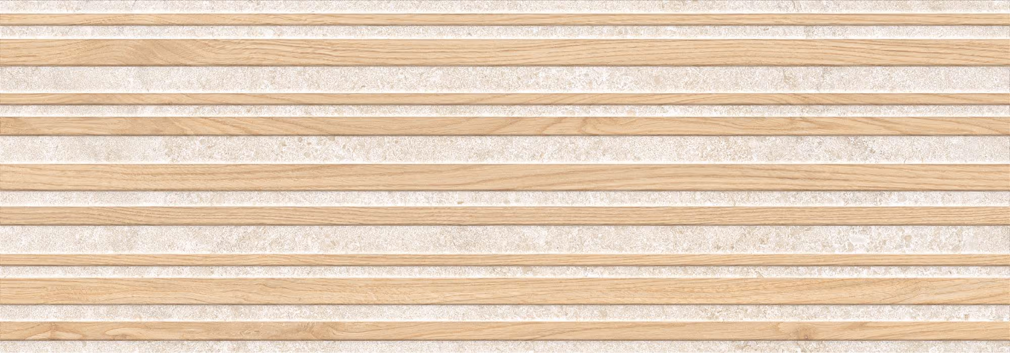 Beige and light brown horizontal striped texture resembling wood and stone pattern.