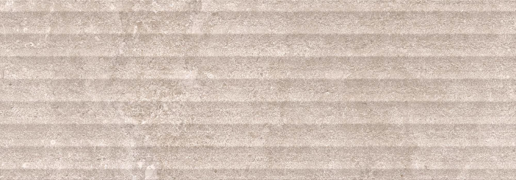 Close-up of a beige textured stone surface with subtle horizontal striations.