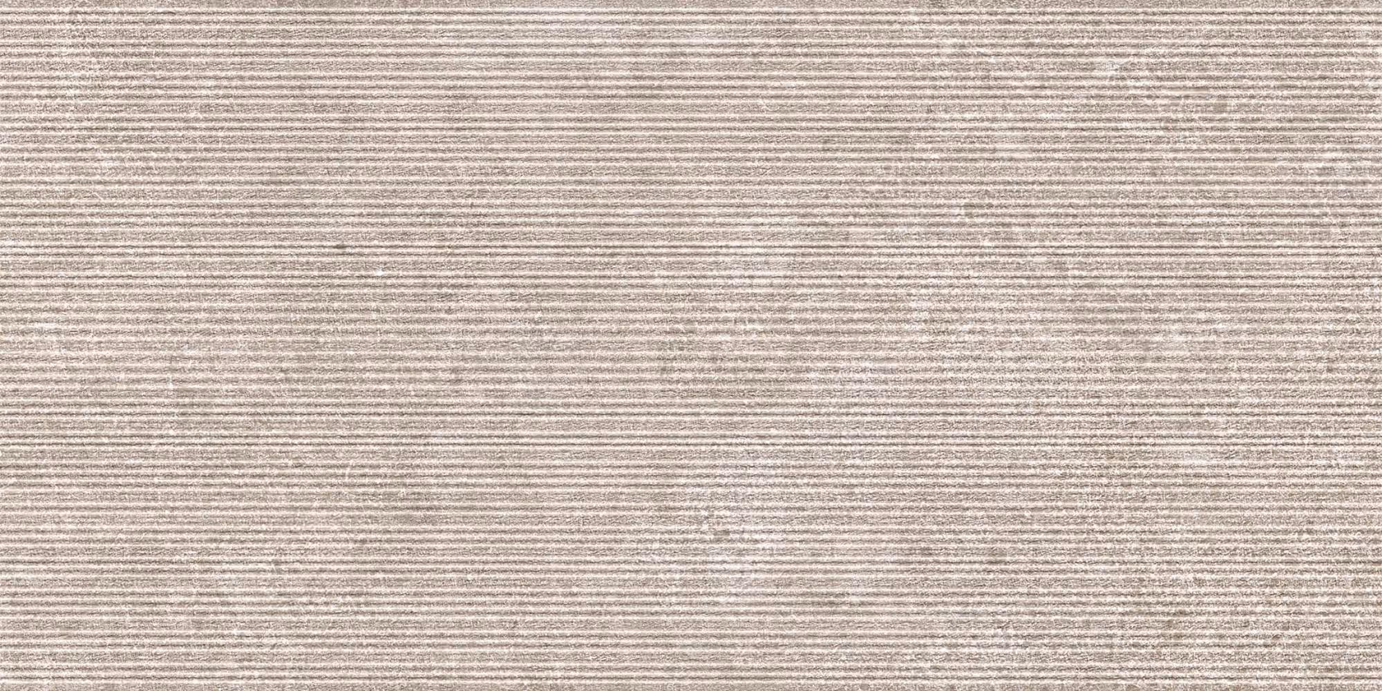 Textured fabric with horizontal stripes in varying shades of beige and gray.