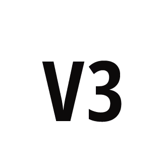 Black stylized text reading 'V3' with three horizontal lines on the right side on a black background.