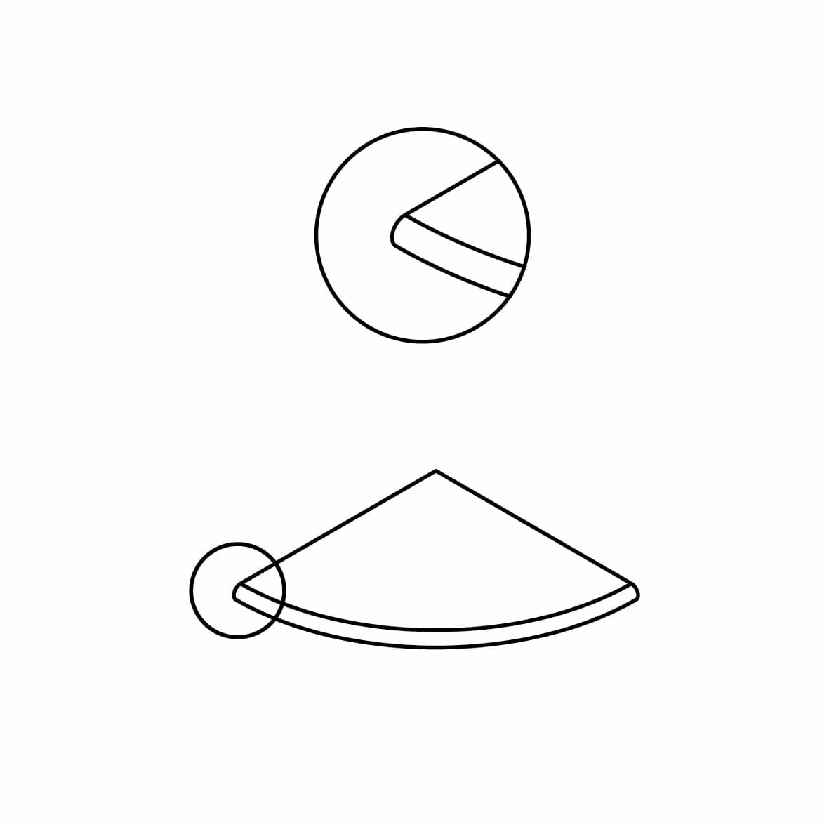 Line drawing of a rounded external corner profile with a bullnose edge in a section view.