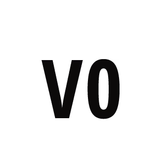 Black uppercase letters VO on solid black background with subtle shading.