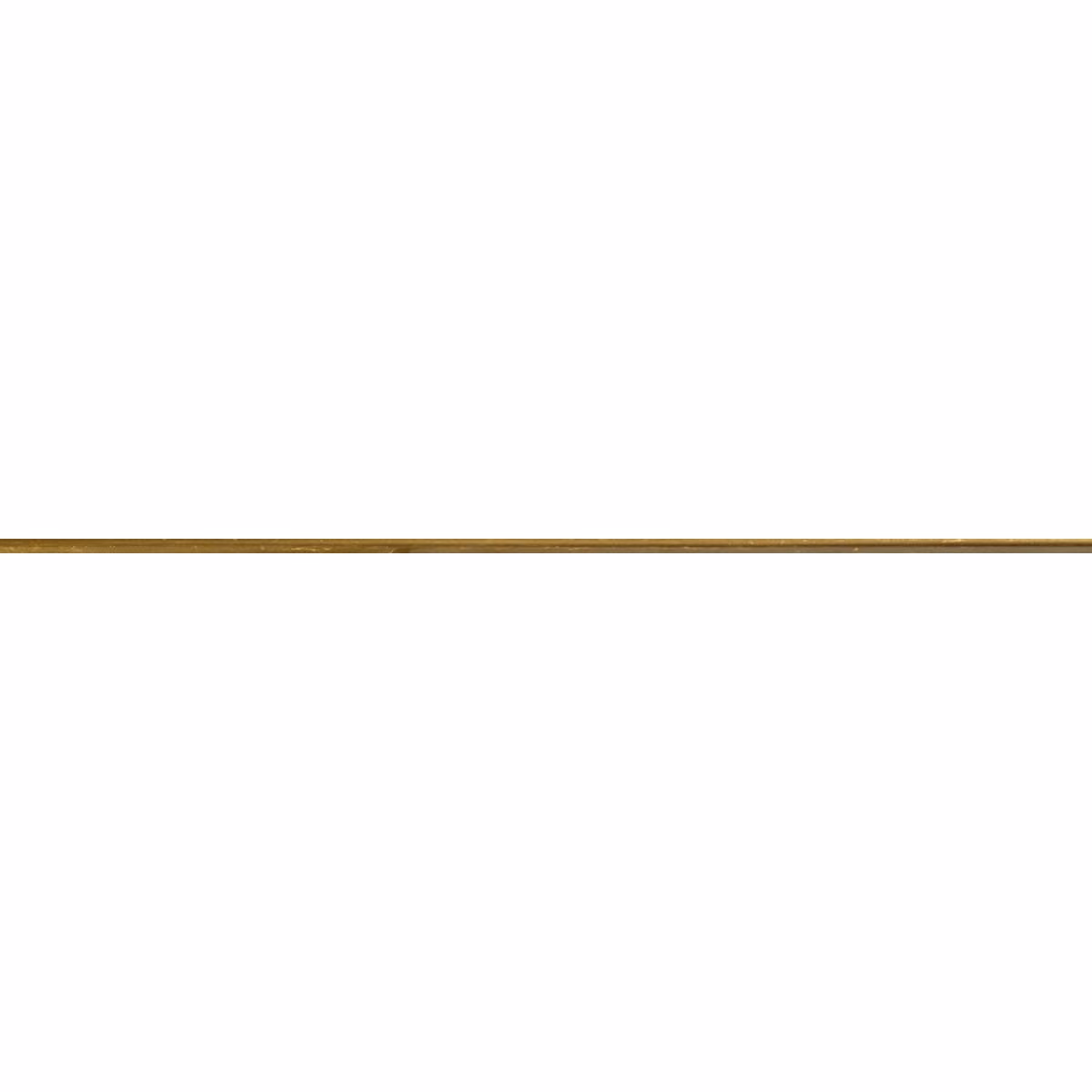 Thin horizontal brushed gold metal rod on white background.