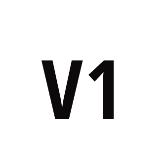 Black stylized V1 letters on a black background, minimal contrast.