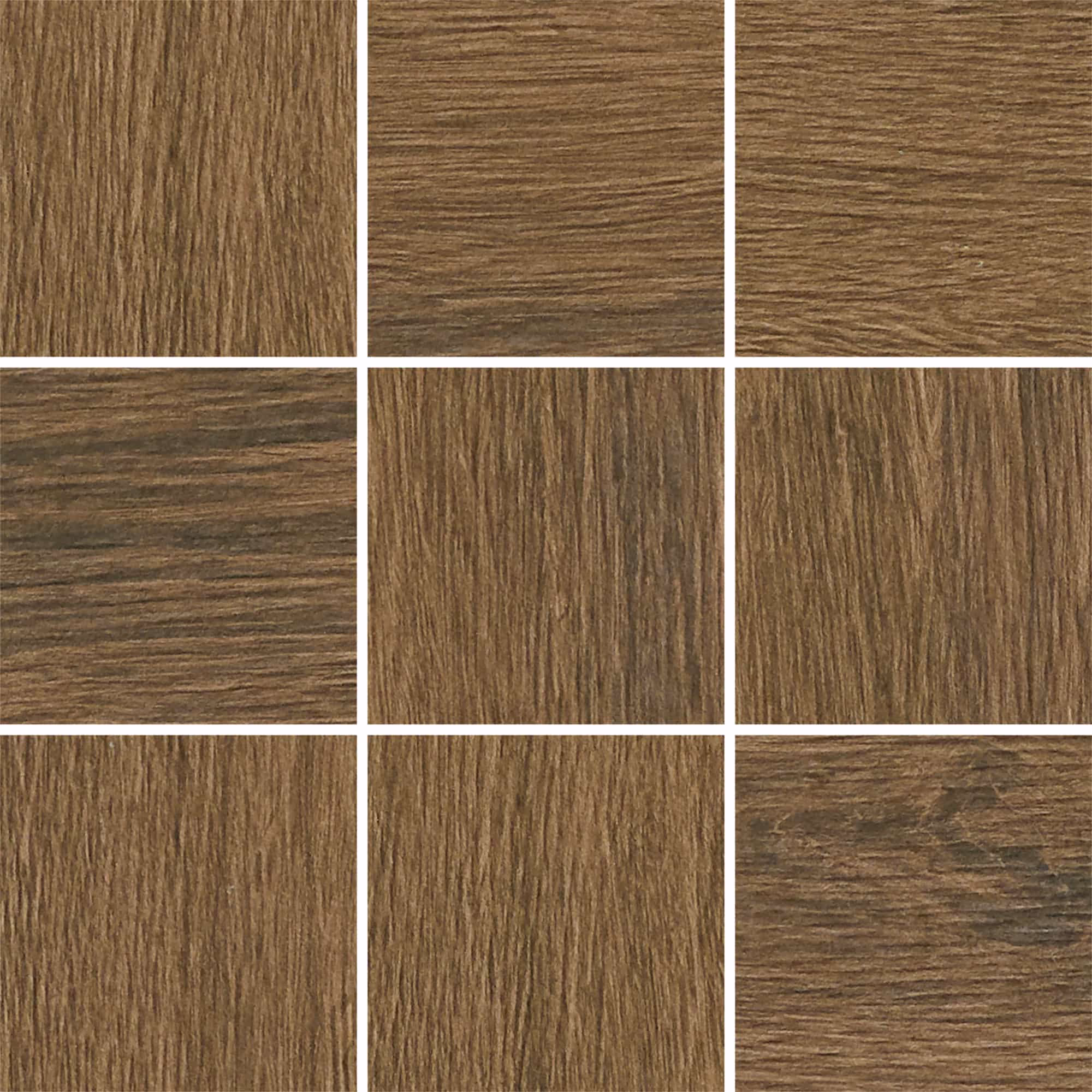 Mosaic of timber brown wood texture tiles arranged in a 3x3 grid pattern.