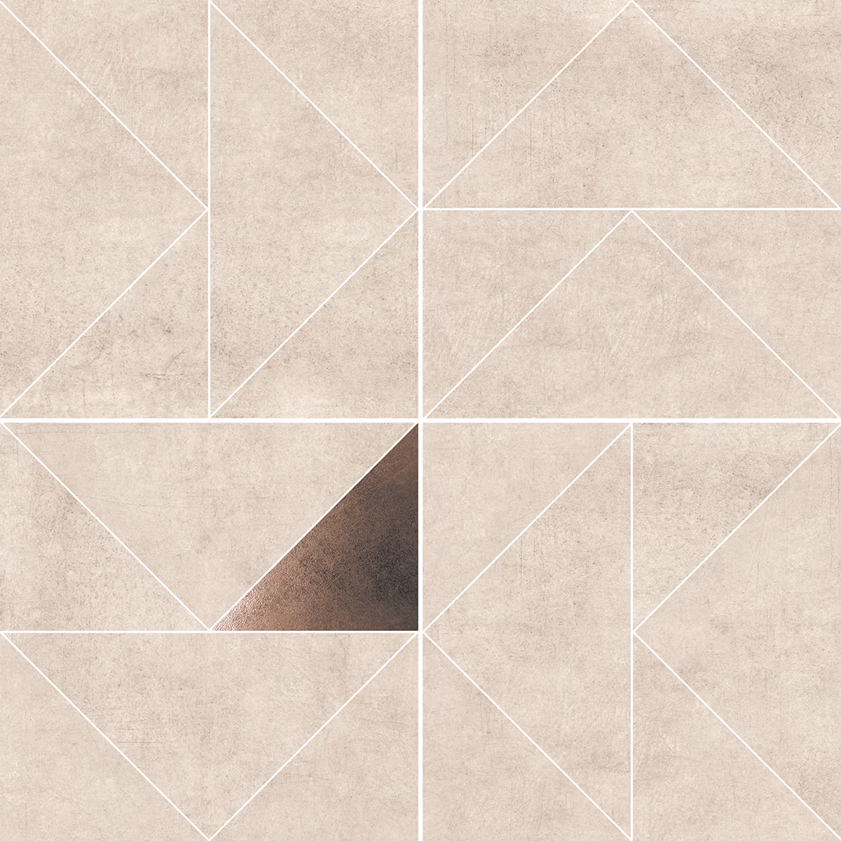 Light grey tile mosaic with white lines forming geometric shapes and one dark triangle accent.