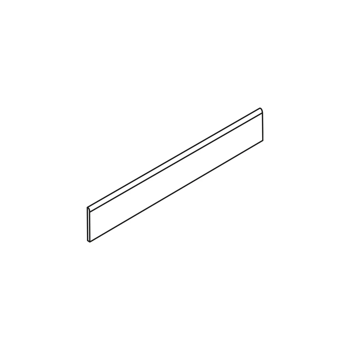 Simple black line drawing of a long, thin rectangular skirting board piece.