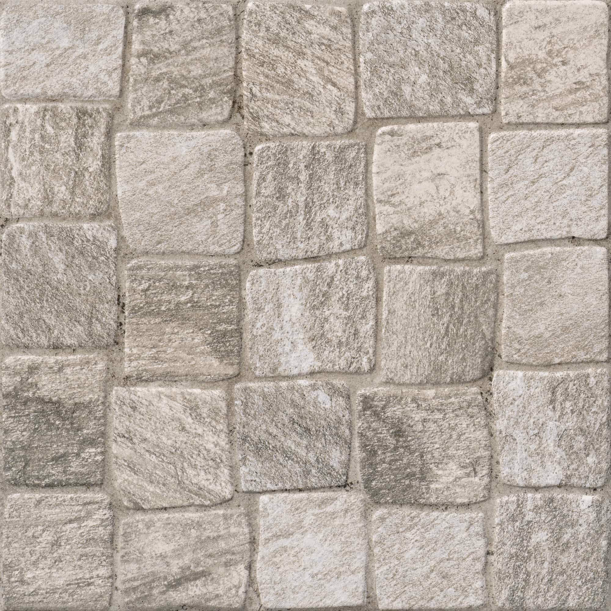 Pattern of square gray stone tiles arranged closely with visible grout lines.
