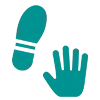 Two teal hand icons, one open palm and one pointing with index finger up.