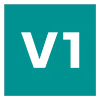 Square teal background with the text 'v1' in the center in a darker shade.