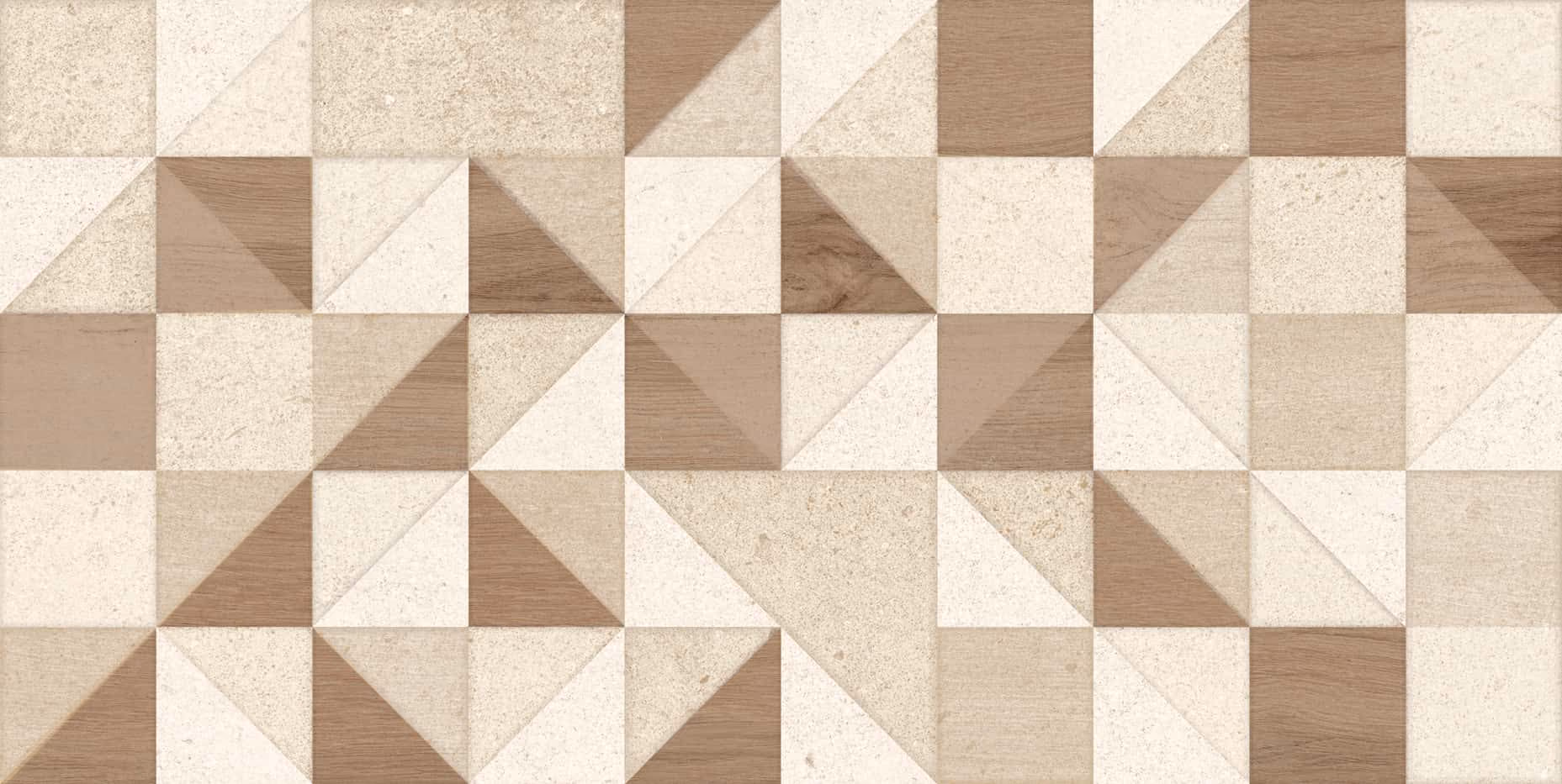 Beige and brown geometric pattern with squares and triangles in a cubist style.