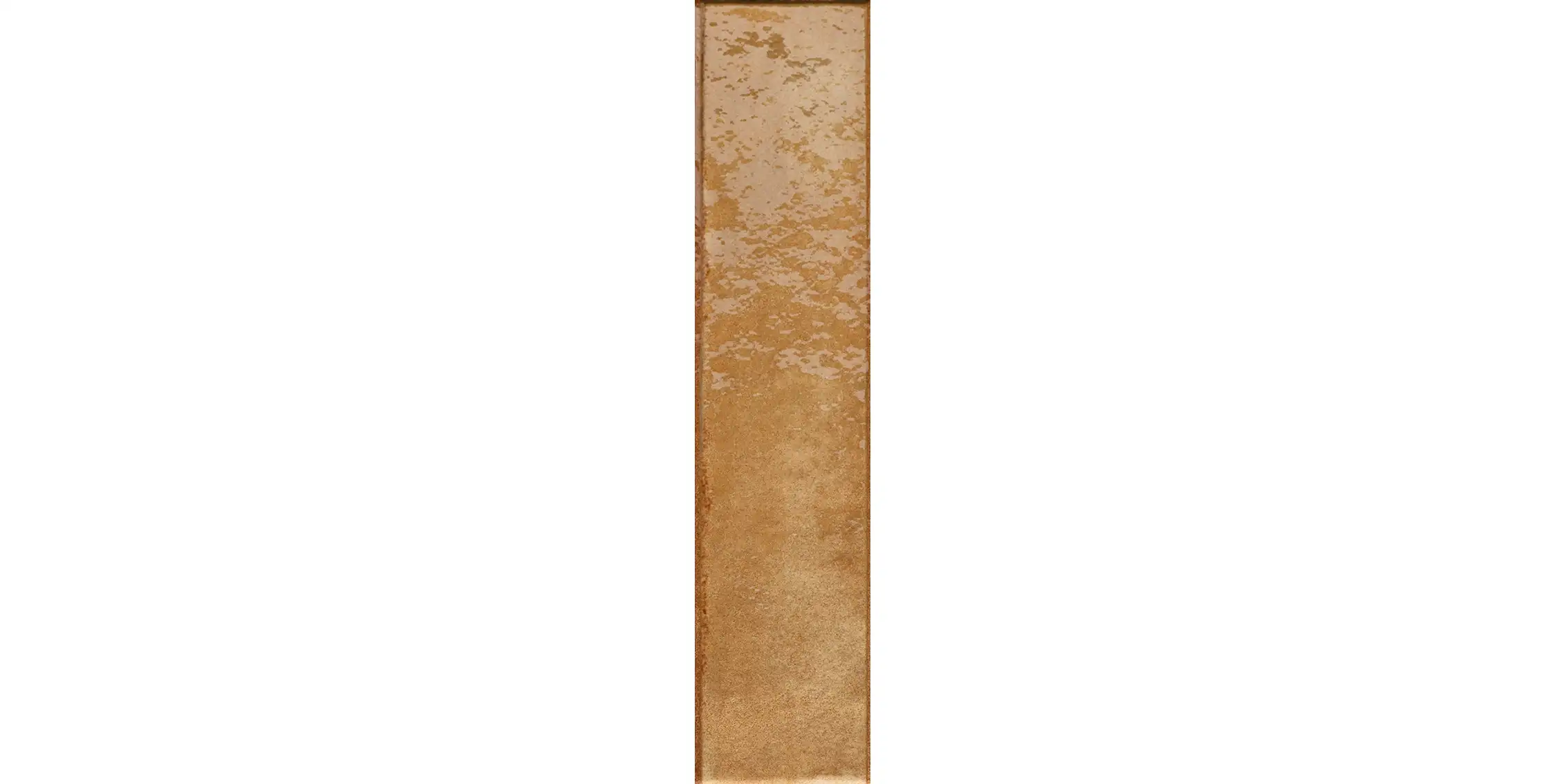 Tall rectangular ceramic floor tile with a caramel and brick cut design.