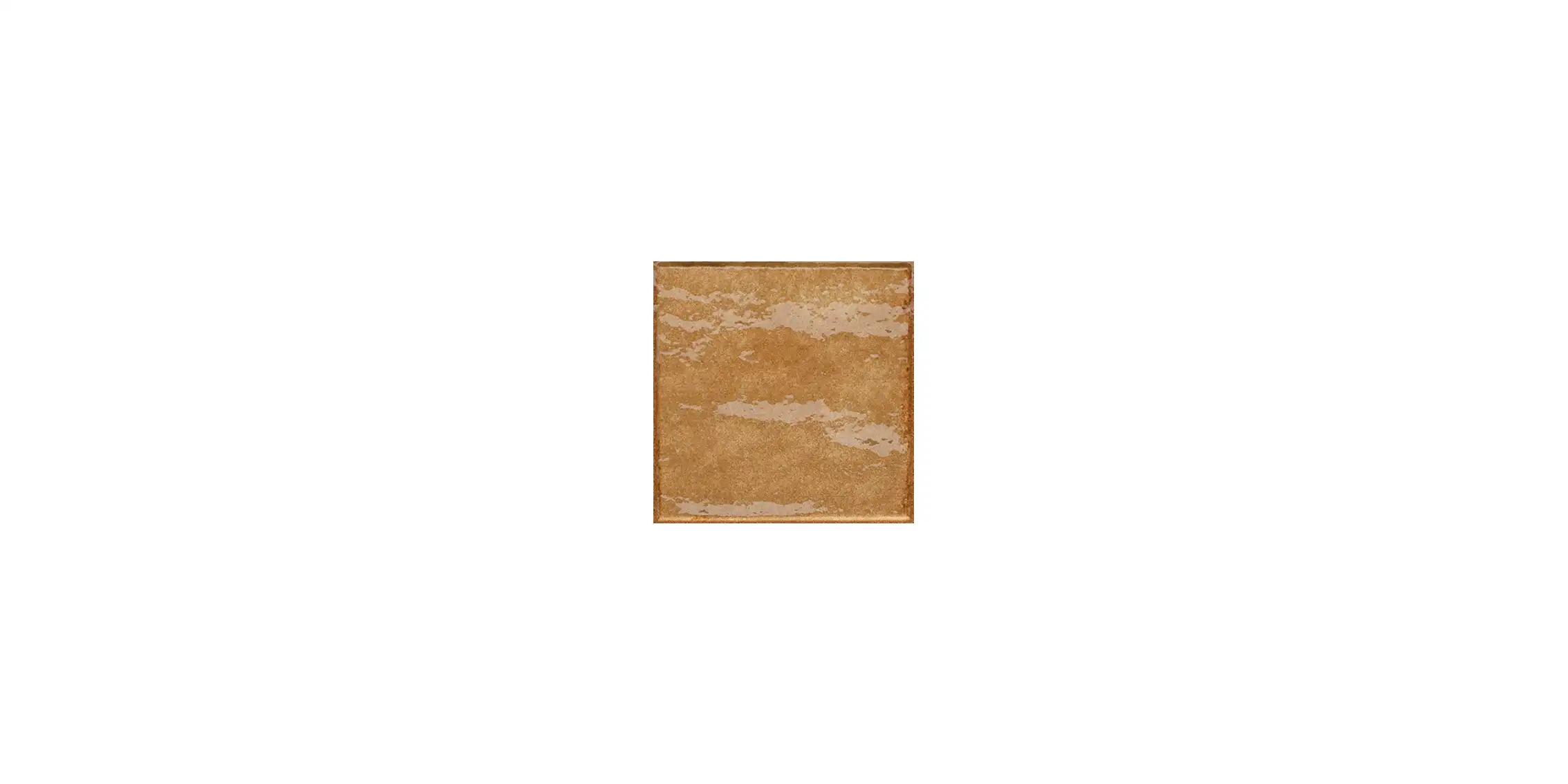 Single square piece of caramel candy with a glossy, textured surface on a white background.