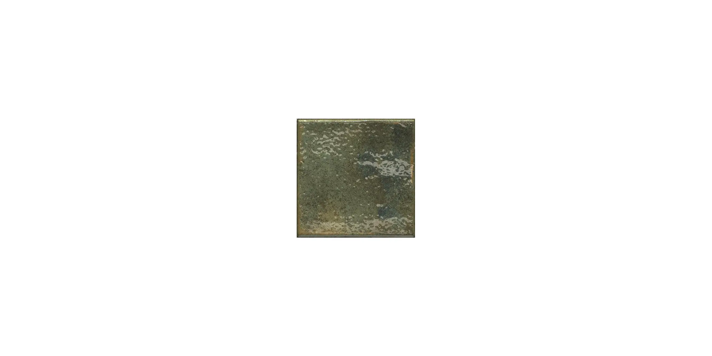 Square ceramic tile with a textured surface in shades of green and brown.