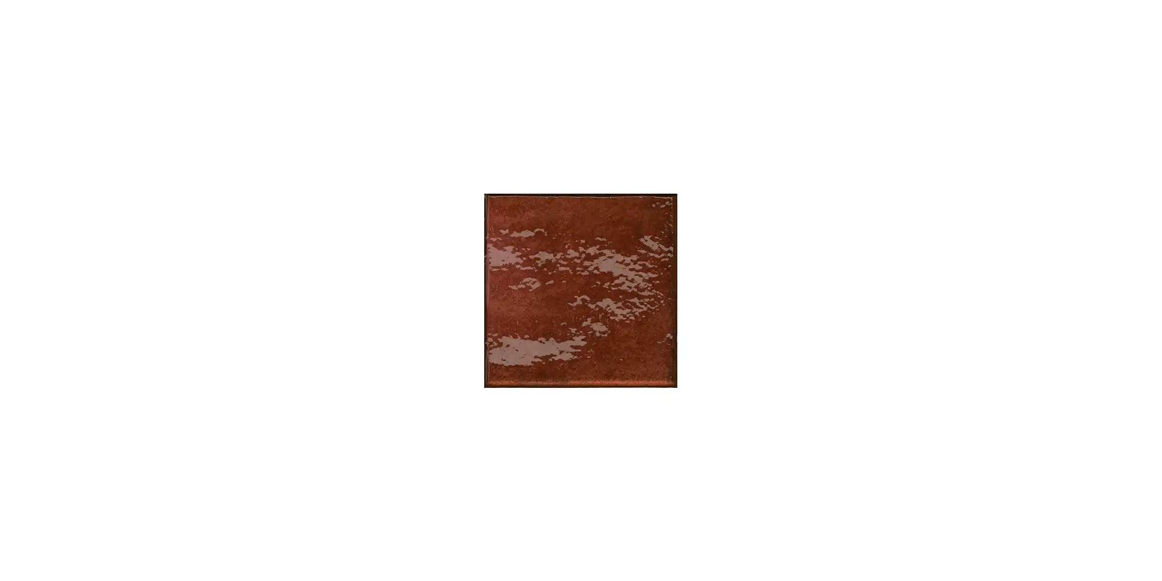 Glossy dark reddish-brown square ceramic tile with uneven texture.
