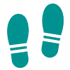 Two teal footprints with dark markings, oriented upward on a white background.