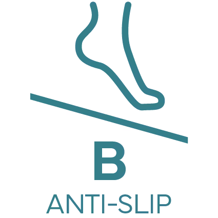 Foot stepping on a surface with the letter B and text 'ANTI-SLIP' below it.