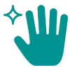 Teal hand icon with a sparkle to the left representing cleaning or freshness.
