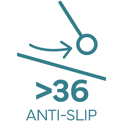 Anti-slip symbol showing an object sliding down a slope greater than 36 degrees.
