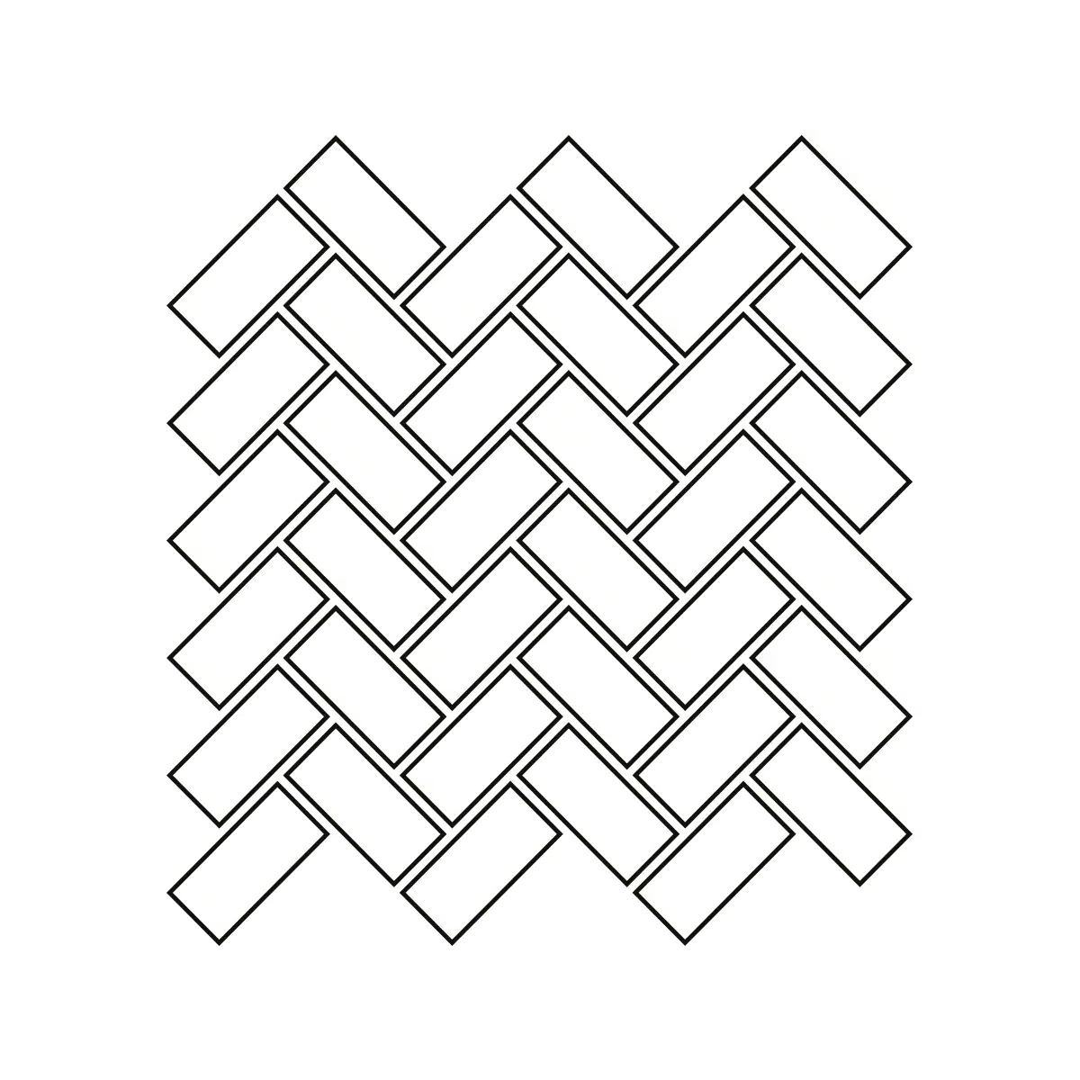 Black outline of a herringbone pattern made of small interlocking rectangles on a white background.