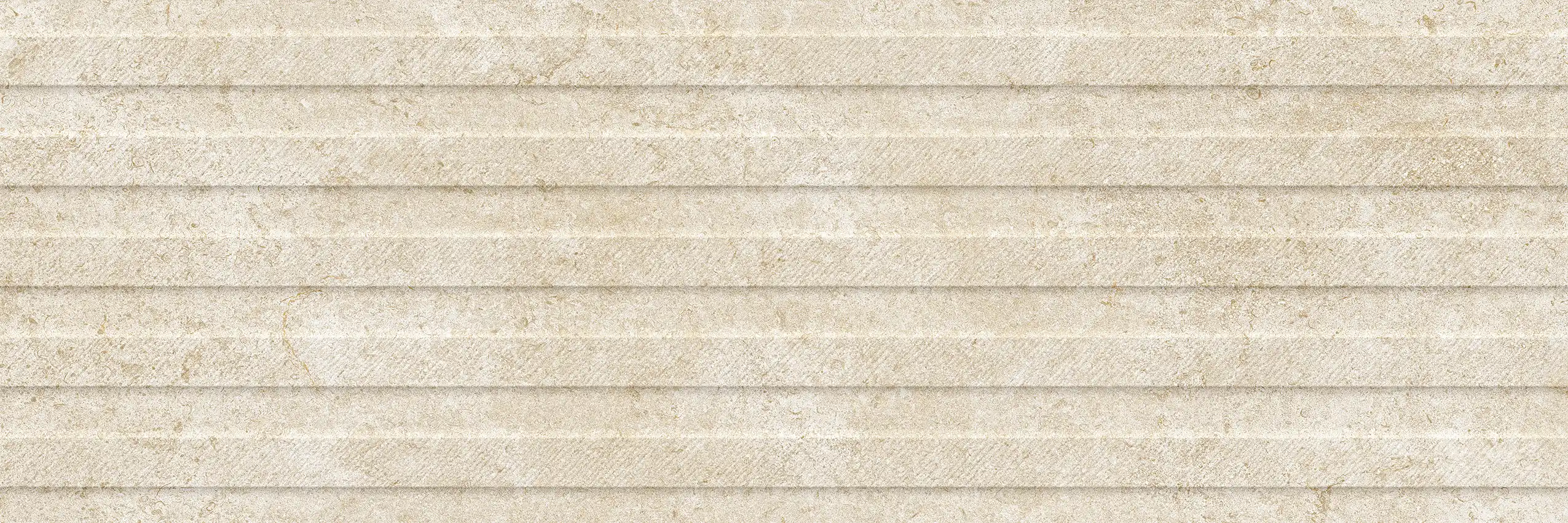 Beige stone texture with evenly spaced horizontal ridges.