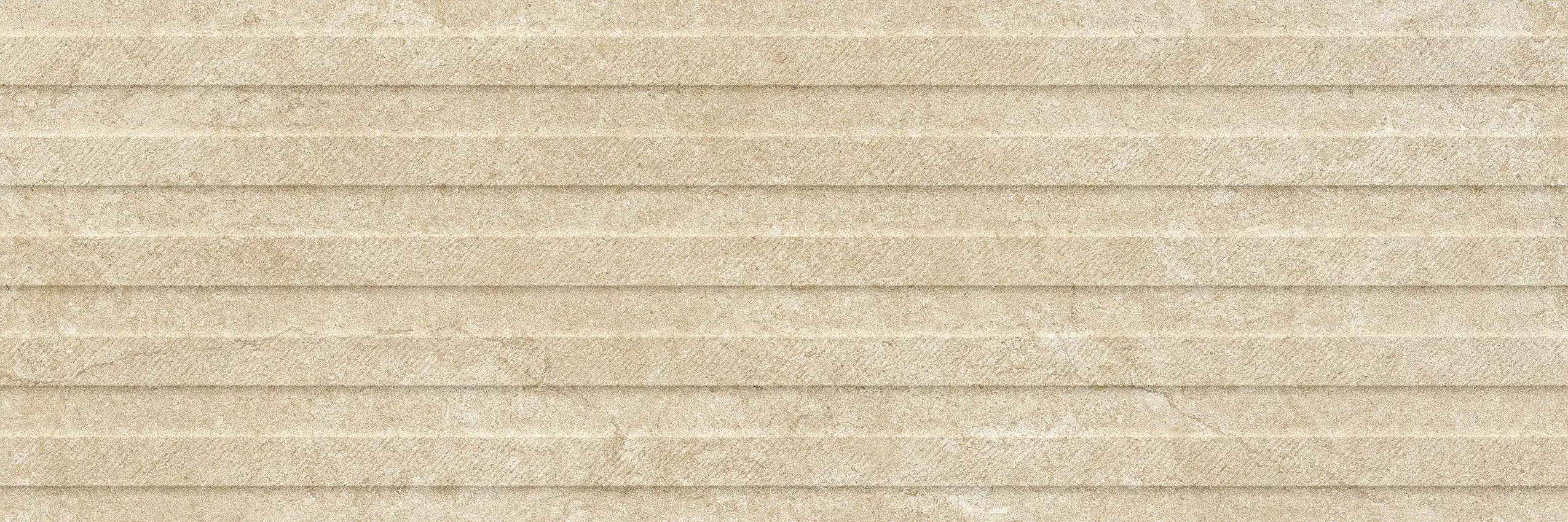 Beige textured stone surface with horizontal raised ridges.