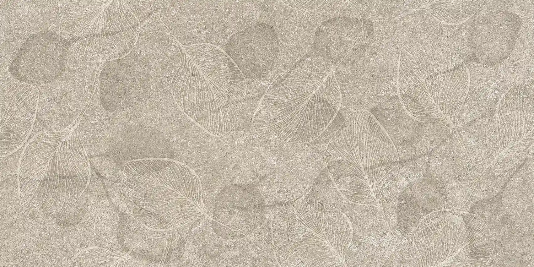 Light grey stone texture with subtle leaf patterns etched across the surface.