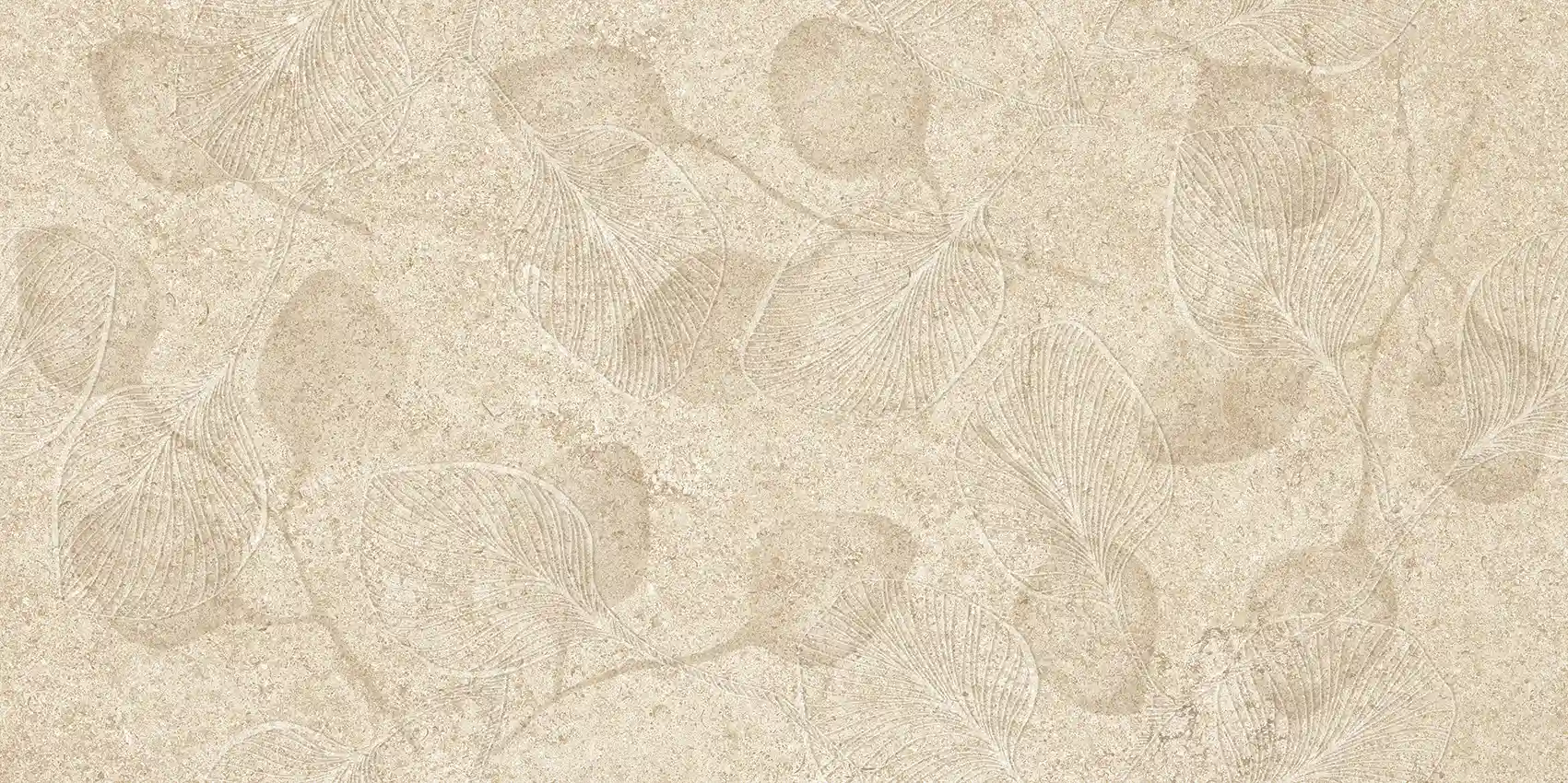 Beige stone surface with an embossed leaf pattern and texture resembling natural petals.