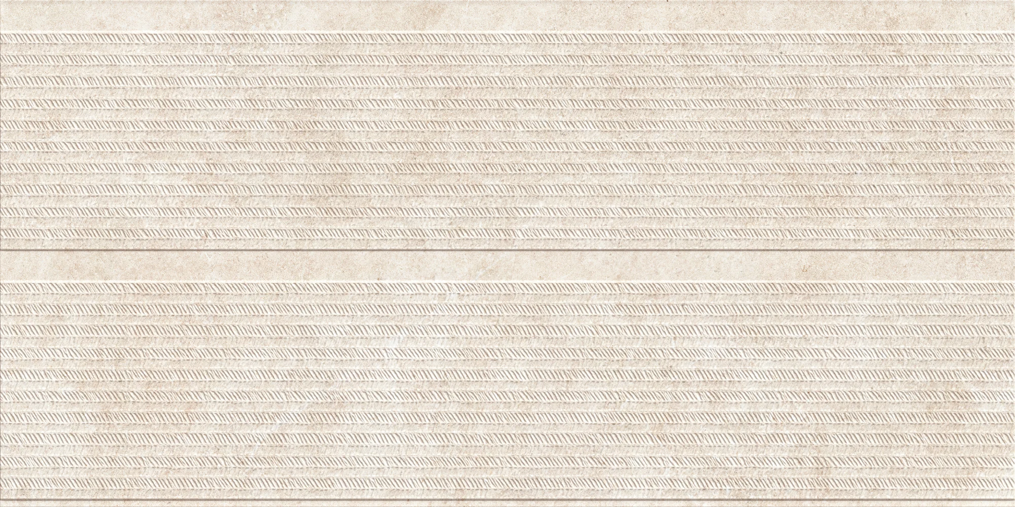 Light beige decorative tile with horizontal textured lines and subtle stone patterns.