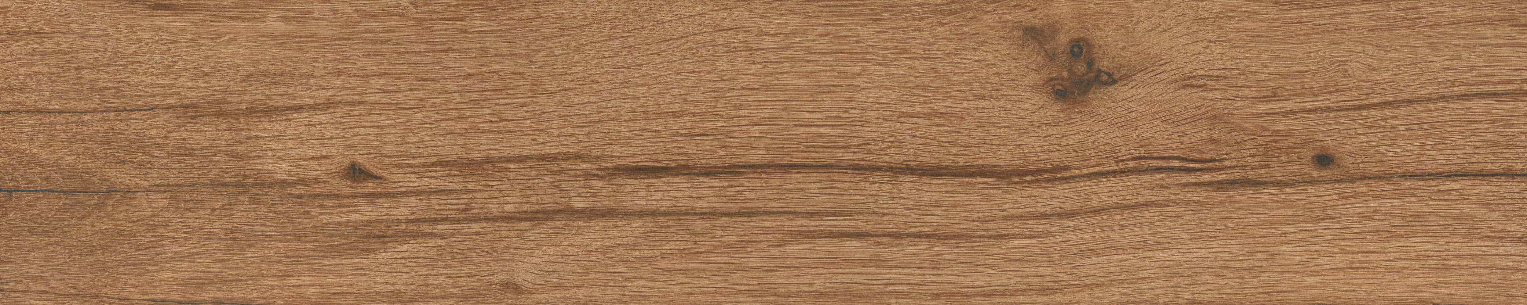 Close-up of brown wood texture with natural grain patterns and knots.