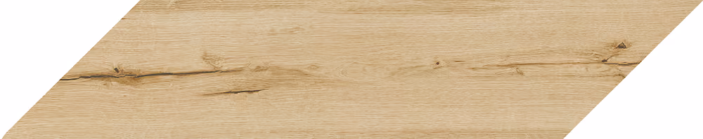Light beige wooden plank with natural wood grain and knots in a chevron shape.