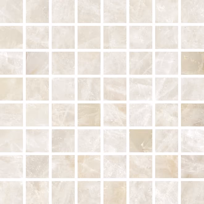 Grid of small square tiles in varying shades of translucent white and beige.