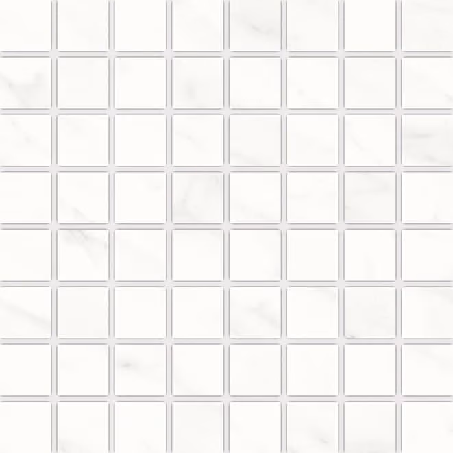 White square ceramic tiles with subtle grey marble pattern arranged in a grid.