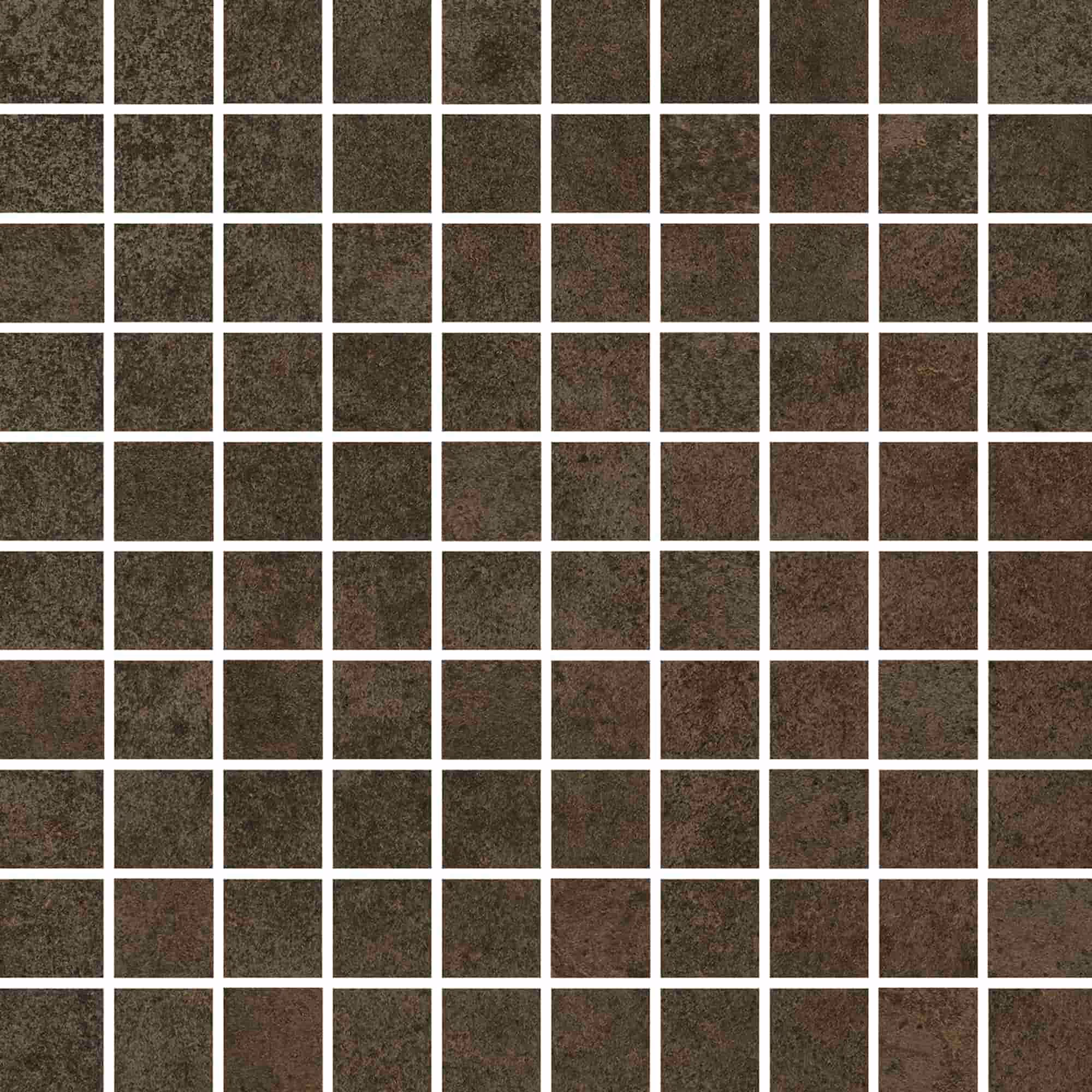 Grid of dark square tiles with textured stone-like surfaces in varying shades of gray and brown.