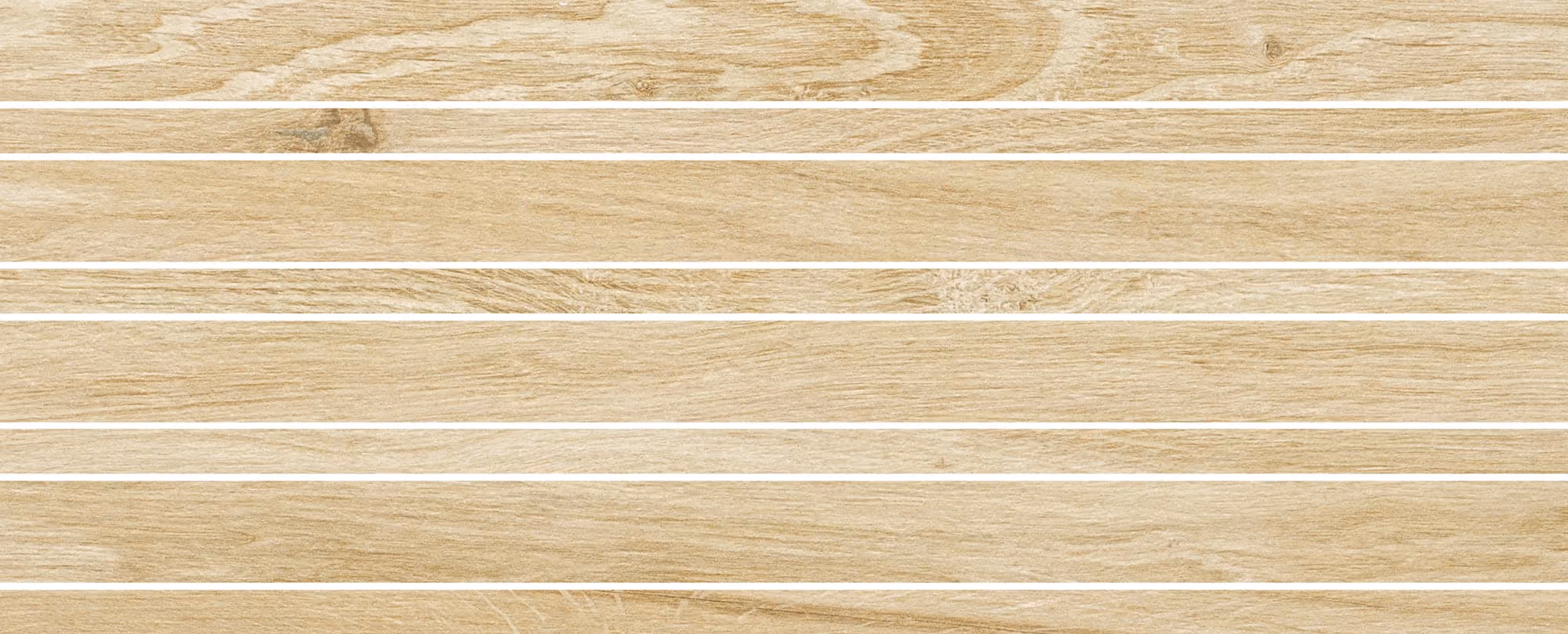 Light beige wooden mosaic tiles with natural wood grain and white grout lines.
